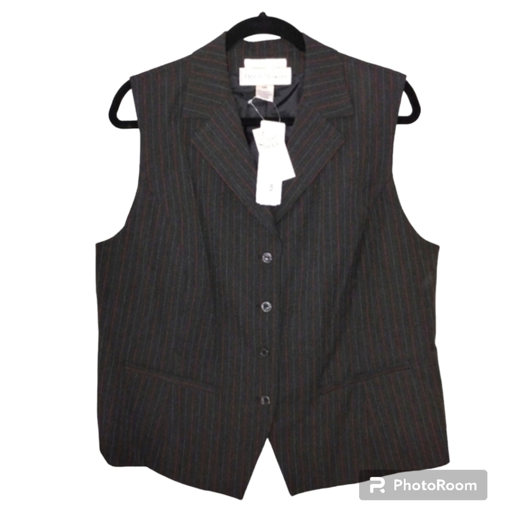 Vest NEW Rena Rowan Size 14 Charcoal Gray Pinstripe